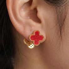 Load image into Gallery viewer, Red Clover Crystal Stud Earrings with Omega Back
