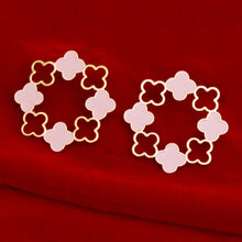 Load image into Gallery viewer, Stud Gold Clover Wreath Pink Earrings for Women