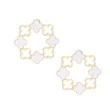 Load image into Gallery viewer, Stud Gold Clover Wreath White Earrings for Women