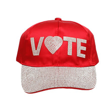 Load image into Gallery viewer, Hat Red Satin VOTE Rhinestone Baseball Cap Women
