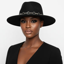 Load image into Gallery viewer, Black Fedora Hat with Black Silver Quatrefoil Band