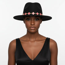 Load image into Gallery viewer, Black Fedora Hat with Pink Gold Quatrefoil Band