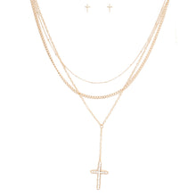 Load image into Gallery viewer, Gold Triple Chain Cross Set