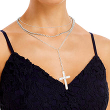 Load image into Gallery viewer, Silver Triple Chain Cross Set