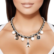 Load image into Gallery viewer, Necklace Silver Eiffel Black Charm Chain for Women