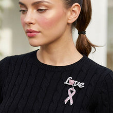 Load image into Gallery viewer, Silver Breast Cancer Love Pink Ribbon Dangle Brooch
