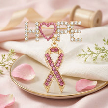 Load image into Gallery viewer, Gold Breast Cancer Hope Pink Ribbon Dangle Brooch