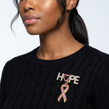 Load image into Gallery viewer, Gold Breast Cancer Hope Pink Ribbon Dangle Brooch