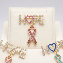 Load image into Gallery viewer, Gold Breast Cancer Hope Pink Ribbon Dangle Brooch