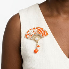 Load image into Gallery viewer, Brooch Orange and Gold Hanfu Fan Style Pin