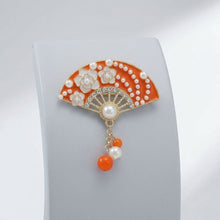 Load image into Gallery viewer, Brooch Orange and Gold Hanfu Fan Style Pin