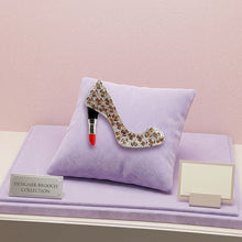 Load image into Gallery viewer, Silver & Brown Leopard High Heel Lipstick Brooch