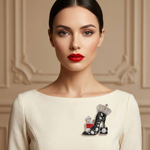 Load image into Gallery viewer, Black and Silver High Heel Queen Brooch Pin