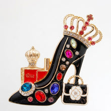 Load image into Gallery viewer, Black Multicolor High Heel Queen Gold Brooch Pin