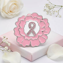 Load image into Gallery viewer, Pink Breast Cancer Awareness Silver Flower Brooch