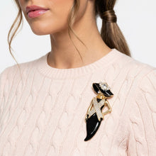 Load image into Gallery viewer, Black Breast Cancer Pink Ribbon Lady Gold Brooch