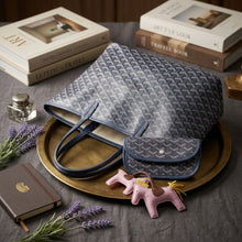 Load image into Gallery viewer, Navy Geometric Chevron Print Tote and Pouch Set