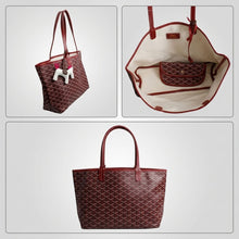 Load image into Gallery viewer, Burgundy Geometric Chevron Print Tote Pouch Set