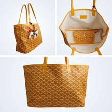 Load image into Gallery viewer, Yellow Geometric Chevron Print Tote and Pouch Set