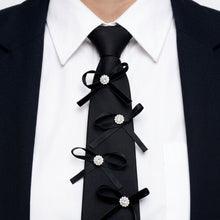 Load image into Gallery viewer, Black Rhinestone Ribbon Bow Necktie Necklace