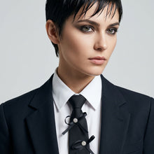 Load image into Gallery viewer, Black Rhinestone Ribbon Bow Necktie Necklace