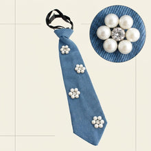 Load image into Gallery viewer, Blue Denim Cream Pearl Flower Necktie Necklace