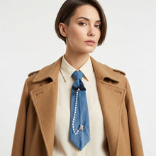 Load image into Gallery viewer, Blue Denim Pearl Teddy Bear Necktie Necklace