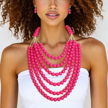 Load image into Gallery viewer, Beaded Long Layer 6 Strand Pink Chunky Necklace