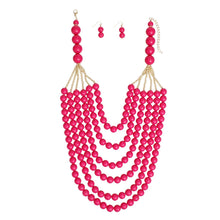 Load image into Gallery viewer, Beaded Long Layer 6 Strand Pink Chunky Necklace