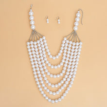 Load image into Gallery viewer, Pearl Long Layer 6 Strand White Chunky Necklace