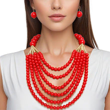 Load image into Gallery viewer, Beaded Long Layer 6 Strand Red Chunky Necklace
