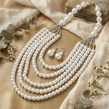 Load image into Gallery viewer, White Pearl Long Layer 6 Strand Chunky Necklace