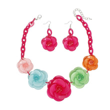 Load image into Gallery viewer, Collar Pink Chunky 3D Flower Link Necklace Set