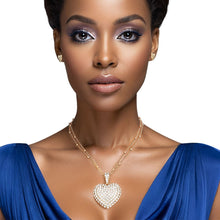 Load image into Gallery viewer, Pendant Gold 2 Layer Puffy Rhinestone Heart Set