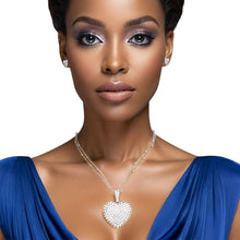 Load image into Gallery viewer, Pendant Silver 2 Layer Puffy Rhinestone Heart Set