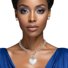 Load image into Gallery viewer, Pendant Silver Girly Patterned Puffy Heart Set