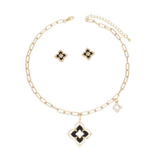 Load image into Gallery viewer, Pendant Gold Black Monogram Flower Necklace Set