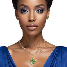 Load image into Gallery viewer, Pendant Gold Green Monogram Flower Necklace Set