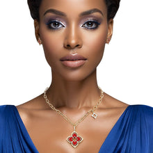 Load image into Gallery viewer, Pendant Gold Red Monogram Flower Necklace Set