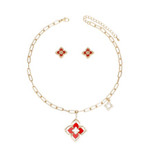 Load image into Gallery viewer, Pendant Gold Red Monogram Flower Necklace Set