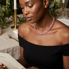 Load image into Gallery viewer, Tennis Pink Cushion Cut Crystal Halo Luxe Necklace