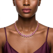 Load image into Gallery viewer, Tennis Pink Cushion Cut Crystal Halo Luxe Necklace