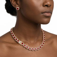 Load image into Gallery viewer, Tennis Red Cushion Cut Crystal Halo Luxe Necklace