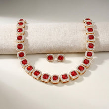 Load image into Gallery viewer, Tennis Red Cushion Cut Crystal Halo Luxe Necklace