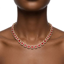 Load image into Gallery viewer, Tennis Red Cushion Cut Crystal Halo Luxe Necklace