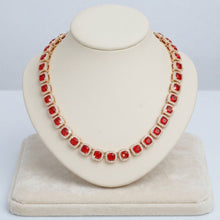 Load image into Gallery viewer, Tennis Red Cushion Cut Crystal Halo Luxe Necklace