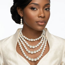 Load image into Gallery viewer, 4 Strand Cream Glass Pearl Rhinestone Necklace