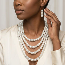 Load image into Gallery viewer, 4 Strand White Glass Pearl Rhinestone Necklace