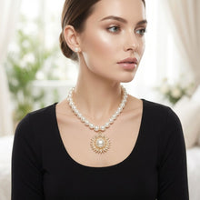 Load image into Gallery viewer, Gold Sunburst Cream Pearl Pendant Necklace