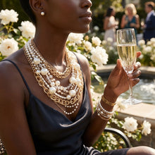 Load image into Gallery viewer, Cream Pearl 13 Strand Layered Gold Chain Necklace